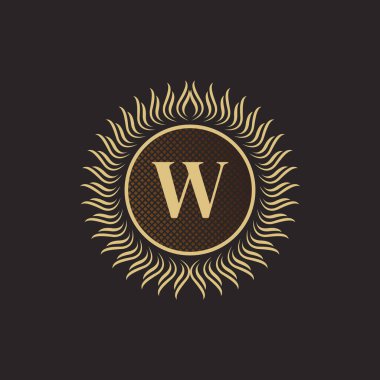 Amblem Harfi W Altın Monogram Tasarımı. Lüks Volumetrik Logo Şablonu. 3 Boyutlu İşaret, Rozet, Crest, Etiket, Butik Marka, Otel, Restoran, Heraldic. Vektör İllüstrasyonu