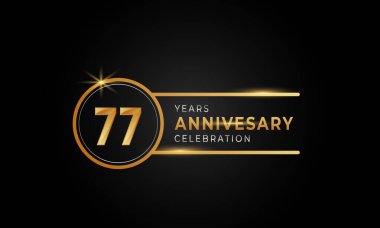 77 Yıl Yıldönümü Kutlaması Altın ve Gümüş Çember Yüzüklü Kutlama Etkinliği, Düğün, Kutlama Kartı ve Davetiyesi Siyah Arkaplanda İzole Edildi
