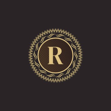 Amblem R Harfi Altın Monogram Tasarımı. Lüks Volumetrik Logo Şablonu. 3 Boyutlu İşaret, Rozet, Crest, Etiket, Butik Marka, Otel, Restoran, Heraldic. Vektör İllüstrasyonu