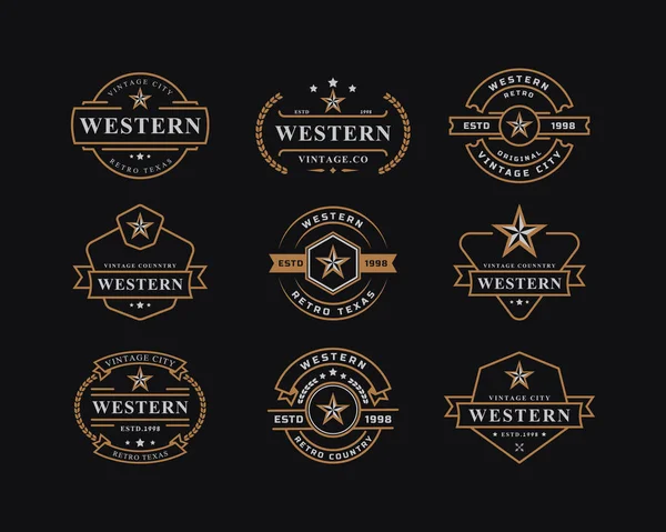 Conjunto Insignia Retro Vintage Para Emblema País Occidental Texas Logo — Vector de stock