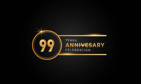 99周年庆祝会金银色环为庆祝活动 贺卡和黑色背景的邀请函 — 图库矢量图片
