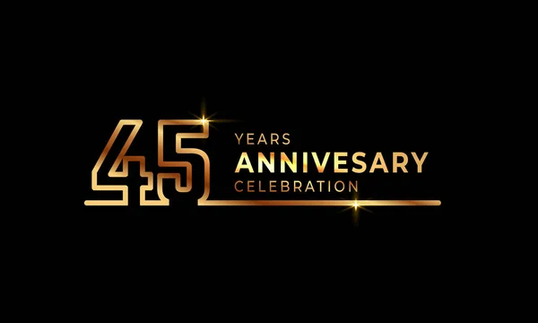 45周年庆典标志 带有金黄色字体编号 由一行连接而成 用于庆祝活动 贺卡和背景黑暗的邀请函 — 图库矢量图片