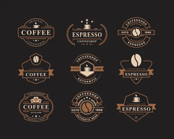 Uppsättning Klassiska Retro Badge Coffee Shop Logos Cup Bönor Café — Stock vektor