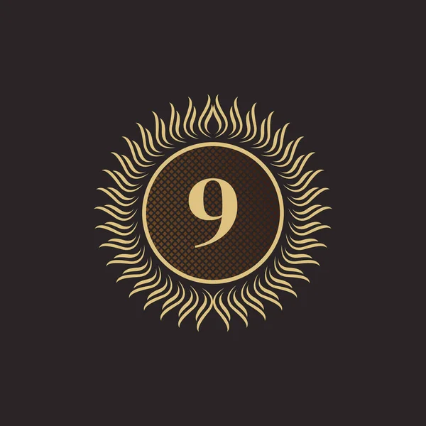 Emblema Número Projeto Monograma Ouro Modelo Logotipo Volumétrico Luxo Line —  Vetores de Stock