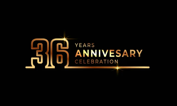 36周年庆典标志 带有金黄色字体编号 由一行连接而成 用于庆祝活动 贺卡和背景黑暗的邀请函 — 图库矢量图片