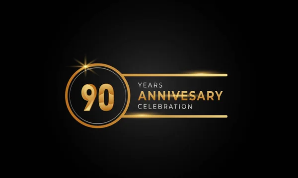 90周年記念イベント 結婚式 グリーティングカード 黒の背景に隔離された招待状のサークルリング付きゴールデンとシルバーの色 — ストックベクタ