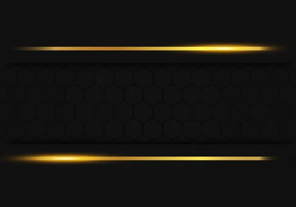 Modern Black Luxury Background Gold Line Decoration Dark Hexagon Pattern — Stock Vector