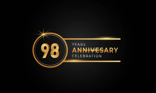 98周年庆祝会金银色圆环庆祝活动 贺卡和背景为黑色的邀请函 — 图库矢量图片