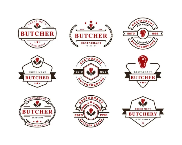 Set Carnicería Vintage Retro Badge Para Logotipo Vector Logo Design — Vector de stock