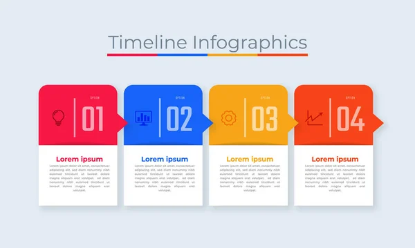Tidslinje Infografik Design Marknadsföring Ikoner Användbar För Workflow Layout Diagram — Stock vektor