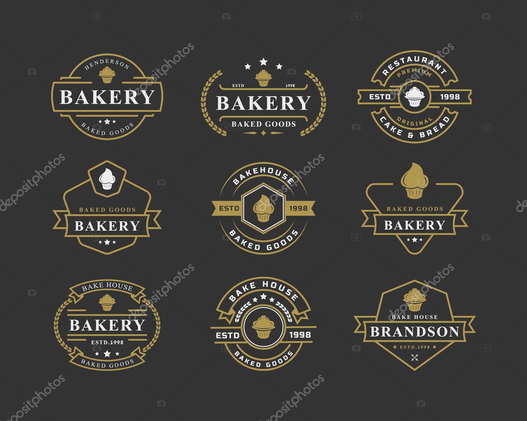 Set of Vintage Retro Badge for Bakery Logos. Good for Bakehouse and Cafe Typography Elements and Silhouettes