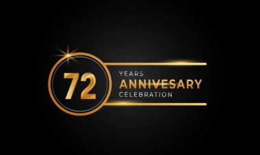 72 Year Anniversary Celebration Golden and Silver Color with Circle Ring for Celebration Event, Wedding, Greeting card, and Invitation Isolated on Black Background clipart