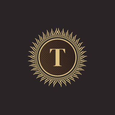Amblem T Harfi Altın Monogram Tasarımı. Lüks Volumetrik Logo Şablonu. 3 Boyutlu İşaret, Rozet, Crest, Etiket, Butik Marka, Otel, Restoran, Heraldic. Vektör İllüstrasyonu