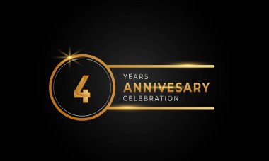 4. Yıldönümü Kutlaması Altın ve Gümüş Çember Yüzüklü Kutlama, Kutlama, Düğün, Kutlama Kartı ve Davetiyesi Siyah Arkaplanda İzole Edildi