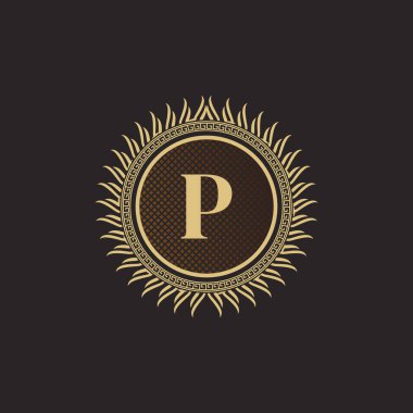 Amblem Harfi P Altın Monogram Tasarımı. Lüks Volumetrik Logo Şablonu. 3 Boyutlu İşaret, Rozet, Crest, Etiket, Butik Marka, Otel, Restoran, Heraldic. Vektör İllüstrasyonu