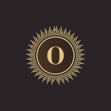 Amblem O Altın Monogram Tasarımı. Lüks Volumetrik Logo Şablonu. 3 Boyutlu İşaret, Rozet, Crest, Etiket, Butik Marka, Otel, Restoran, Heraldic. Vektör İllüstrasyonu