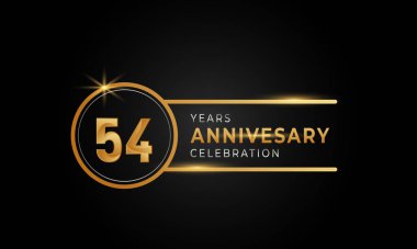 Çember Yüzüklü 54. Yıldönümü Kutlaması Altın ve Gümüş Rengi Kutlama Etkinliği, Düğün, Kutlama Kartı ve Davetiyesi Siyah Arkaplanda İzole Edildi