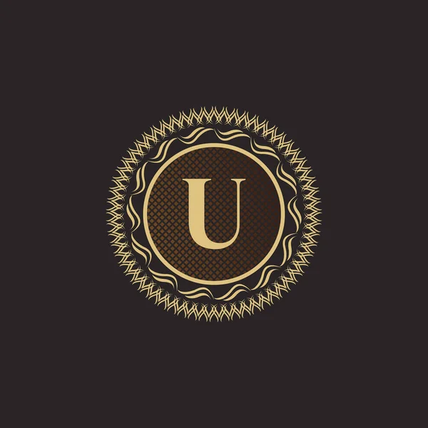 Wzór Godła Złoty Monogram Luksusowy Szablon Logo Objętościowe Line Ornament — Wektor stockowy