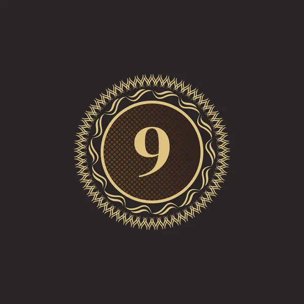 Эмблема Номер Золотая Монограмма Шикарный Объемный Шаблон Line Ornament Business — стоковый вектор