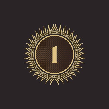 1 Numaralı Amblem Altın Monogram Tasarımı. Lüks Volumetrik Logo Şablonu. 3 Boyutlu İşaret, Rozet, Crest, Etiket, Butik Marka, Otel, Restoran, Heraldic. Vektör İllüstrasyonu