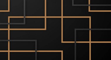 Soyut 3D Geometrik Kare Çizgileri Kağıt Koyu Siyah ve Altın Renk Dekorasyonu Arkaplan Kesimi