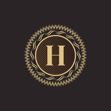 Amblem H Harfi Altın Monogram Tasarımı. Lüks Volumetrik Logo Şablonu. 3 Boyutlu İşaret, Rozet, Crest, Etiket, Butik Marka, Otel, Restoran, Heraldic. Vektör İllüstrasyonu