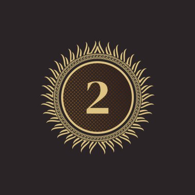 2 Numaralı Amblem Altın Monogram Tasarımı. Lüks Volumetrik Logo Şablonu. 3 Boyutlu İşaret, Rozet, Crest, Etiket, Butik Marka, Otel, Restoran, Heraldic. Vektör İllüstrasyonu