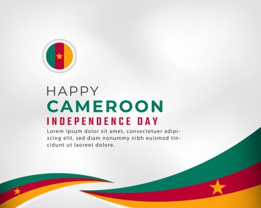 Mutlu Kamerun Bağımsızlık Günü 1 Ocak Kutlama Vektör Tasarım İllüstrasyonu. Poster, Bayrak, Reklam, Tebrik Kartı veya Yazdırma Elemanı Şablonu