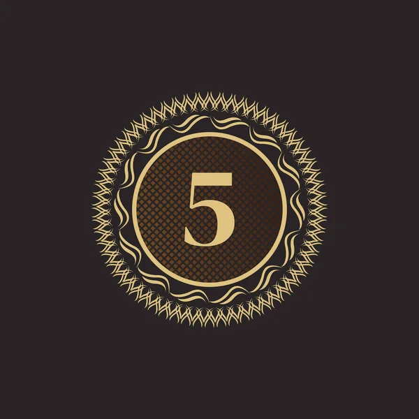Emblem Number Gold Monogram Design Luxury Volumetric Logo Template Line — Stock Vector