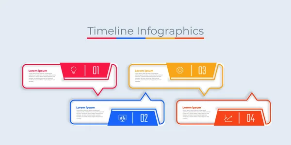 タイムラインインフォグラフィックデザインマーケティングアイコン ワークフローレイアウト 年次レポート Webデザインに使用できます ステップまたはプロセスによるビジネスデータの可視化 — ストックベクタ