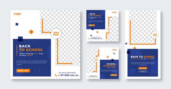 Back to School Admission or Education Social Media Post for Online Marketing Promotion Banner, Story and Web Internet Ads Flyer