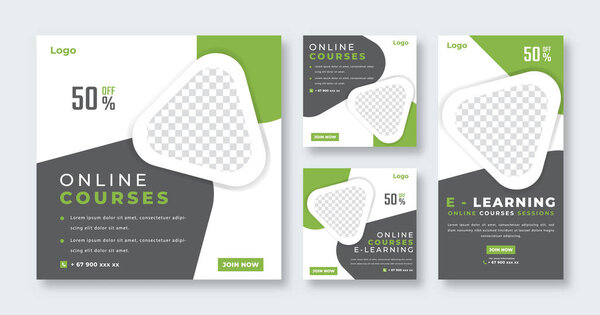 E-learning Courses Social Media Post for Online Marketing Promotion Banner, Story and Web Internet Ads Flyer