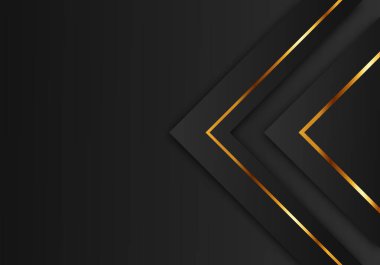 Karanlık Arkaplanda Çizgili Altın Çizgi Lüksü ile Soyut Siyah Geometrik Katmanlar Kopyalama Boşluğu