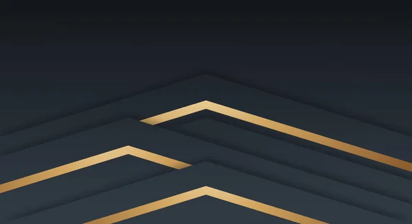 Abstraktes Premium Schwarz Geometrische Überlappungsschichten Mit Streifen Goldene Linien Luxus — Stockvektor
