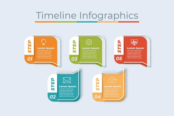 Linha Tempo Infográficos Design Papel Arte Estilo Marketing Ícones Usável — Vetor de Stock