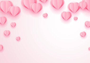 Pembe Arkaplanda Uçan Kalp Şeklinde Pembe Kağıt Elementleriyle Sevgililer Günü tebrik kartı. Mutlu Kadınlar İçin Aşkın Vektör Sembolleri, Anneler Günü, Sevgililer Günü, Doğum Günü Romantik Sancak Tasarımı