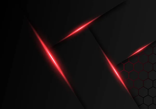 Resumen Gris Oscuro Metálico Superposición Rojo Luz Hexágono Diseño Moderno — Vector de stock