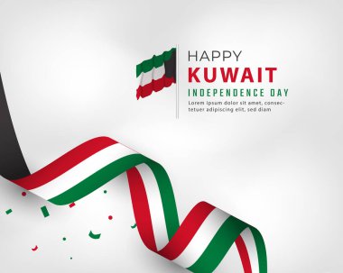 Kuveyt Bağımsızlık Günü 'nüz kutlu olsun. 25 Şubat Kutlama Vektörü Tasarım Çizimi. Poster, Bayrak, Reklam, Tebrik Kartı veya Yazdırma Elemanı Şablonu