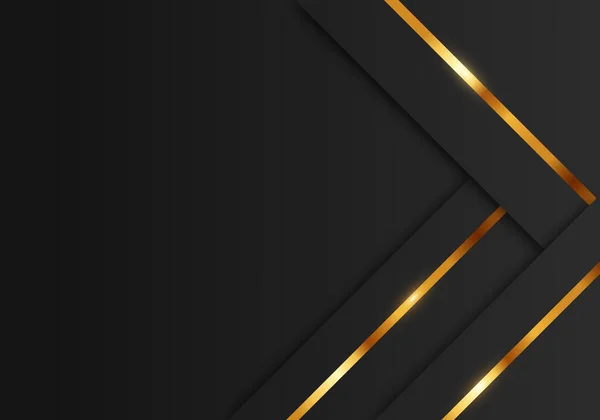Abstraktes Premium Black Geometric Overlap Layers Mit Streifen Golden Line — Stockvektor