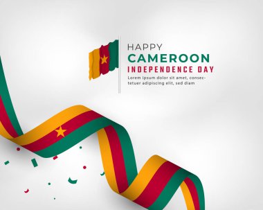 Mutlu Kamerun Bağımsızlık Günü 1 Ocak Kutlama Vektör Tasarım İllüstrasyonu. Poster, Bayrak, Reklam, Tebrik Kartı veya Yazdırma Elemanı Şablonu