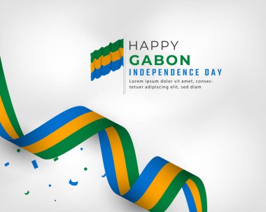 Gabon Bağımsızlık Günü 'nüz kutlu olsun. 17 Ağustos Kutlama Vektörü Tasarım Çizimi. Poster, Bayrak, Reklam, Tebrik Kartı veya Yazdırma Elemanı Şablonu