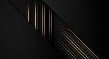 Luxury Stripes Golden Lines Diagonal Overlap on Black Background with Copy Space for Text