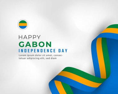 Gabon Bağımsızlık Günü 'nüz kutlu olsun. 17 Ağustos Kutlama Vektörü Tasarım Çizimi. Poster, Bayrak, Reklam, Tebrik Kartı veya Yazdırma Elemanı Şablonu