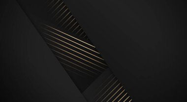 Luxury Stripes Golden Lines Diagonal Overlap on Black Background with Copy Space for Text