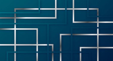 Soyut 3D Geometrik Kare Çizgileri Kağıt Koyu Mavi ve Gümüş Renklerle Arkaplan Kesimi Gerçekçi Dekorasyon Deseni