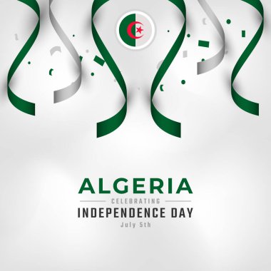 Cezayir Bağımsızlık Günü 'nüz kutlu olsun. 5 Temmuz Kutlama Vektörü Tasarım İllüstrasyonu. Poster, Bayrak, Reklam, Tebrik Kartı veya Yazdırma Elemanı Şablonu
