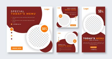 Restaurant Food Delivery Social Media Post for Online Marketing Promotion Banner, Story and Web Internet Ads Flyer clipart