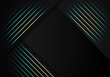 Abstract Stripes Blue yellow Lines Diagonal Overlap on Black Background with Copy Space for Text