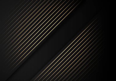 Luxury Stripes Golden Lines Diagonal Overlap on Black Background with Copy Space for Text