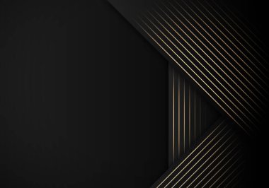 Luxury Stripes Golden Lines Diagonal Overlap on Black Background with Copy Space for Text